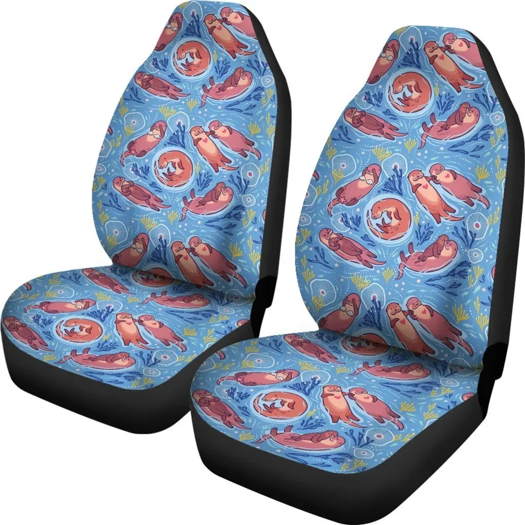 Otter Pattern Print Seat Cover Car Seat Covers Set 2 Pc, Car Accessories Car Mats