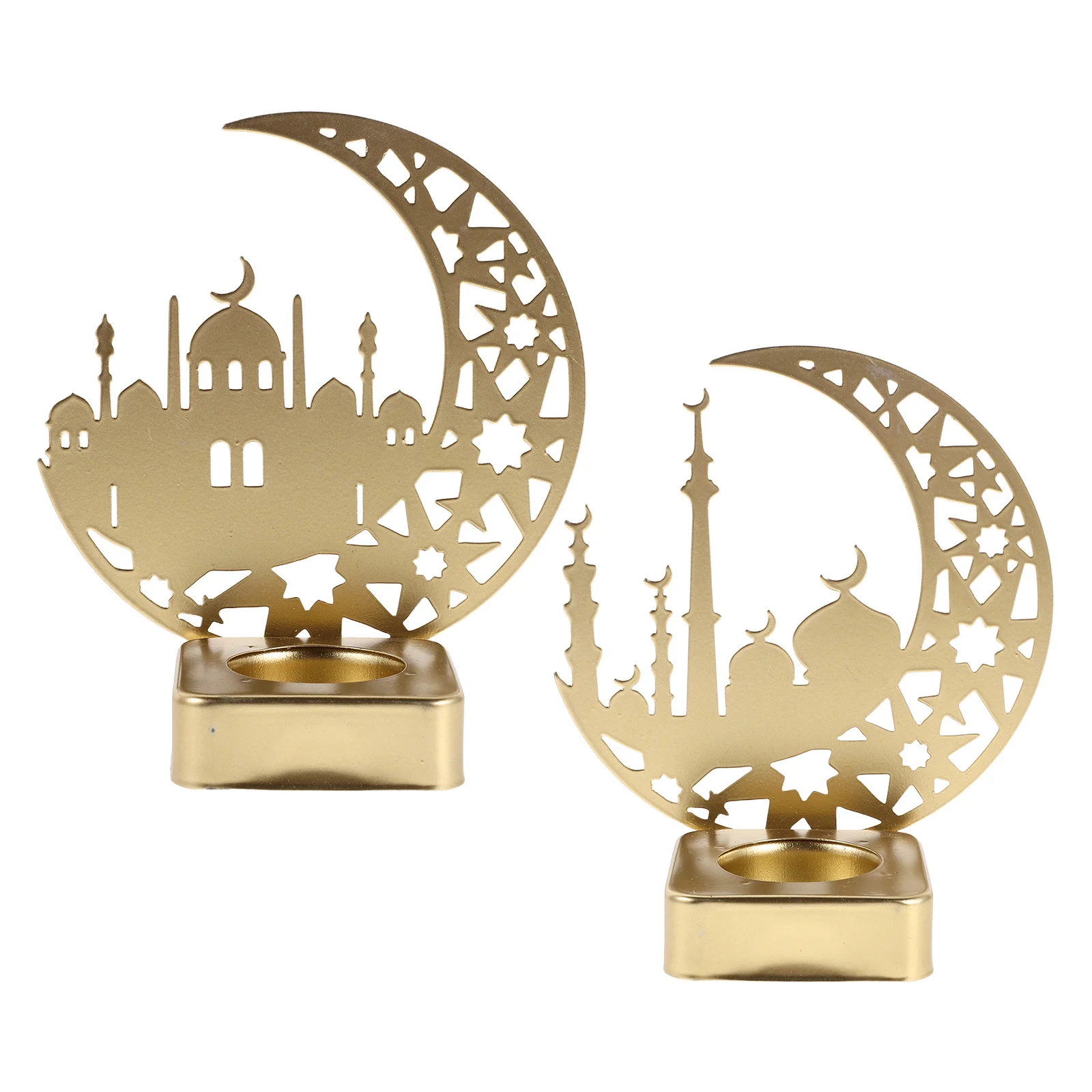 

2pcs Moon Holders Gold: Crescent Tealight Stand For Ramadan Party Decoration Islamic Home Dining Table Decor Centerpiece