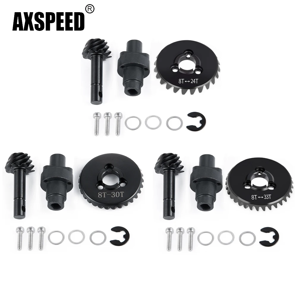 AXSPEED Steel Helical Bevel Axle Gear 8T +24T/30T/33T for Axial SCX10 II 90046 AR44 1/10 RC Crawler Car Truck Model Upgrade Part