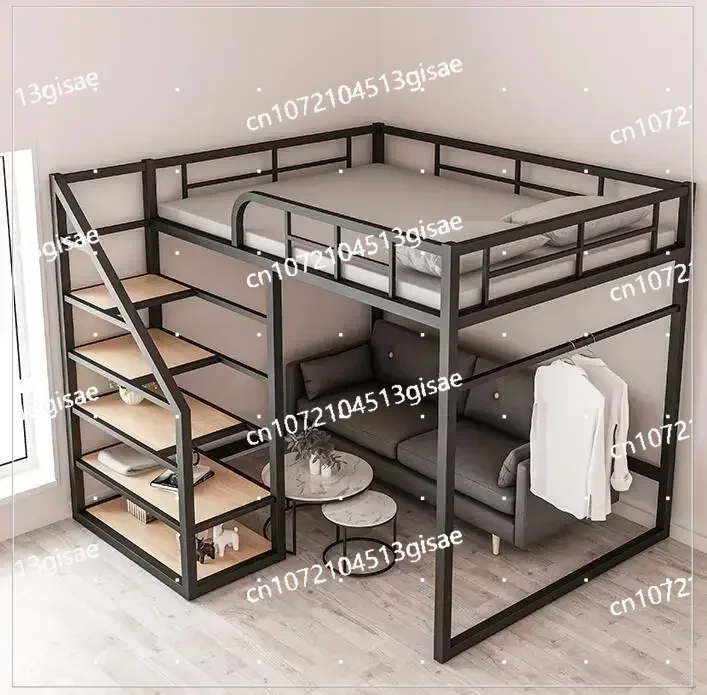 Iron Art Elevated Bed, Single Floor,Upper Floor,Double Layer Small Unit, Space Saving, Attic, Double Layer Apartment, High Level