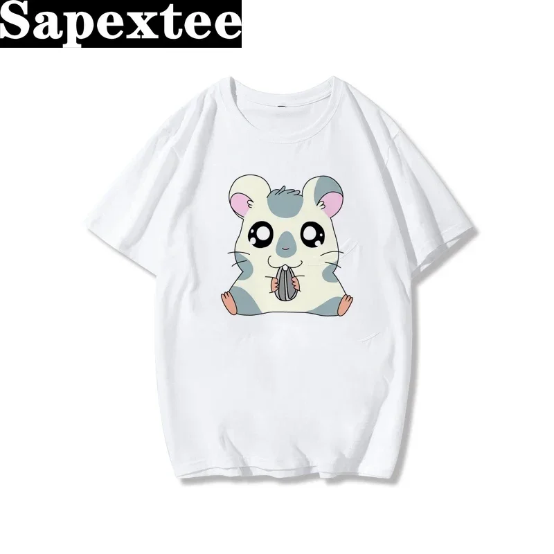 Kawaii Hamtaro Women T Shirt Print Cute Cartoon Tshirts Short Sleeve Casual White Top Tee Female Harajuku T-Shirts Woman Clothes