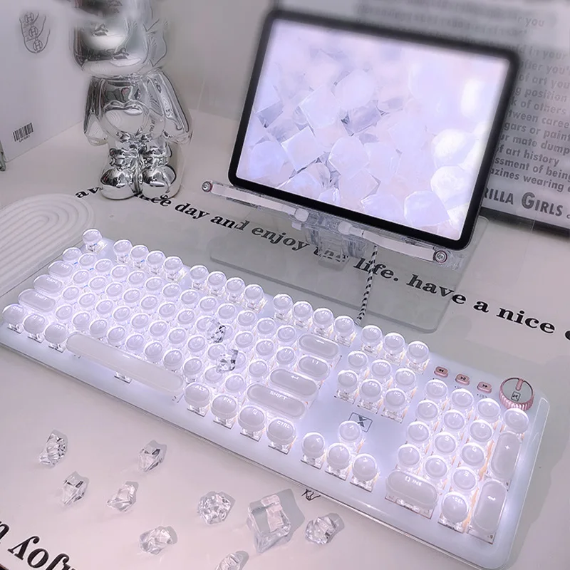 Pioneer Valentine'S Day Crystal Ice Cream Mechanical Keyboard High Appearance Transparent Punk Wired Keyboard Office Game Gifts