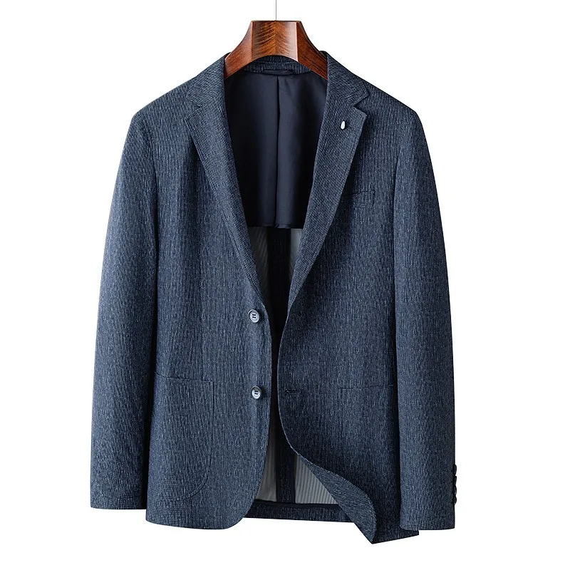

Casual Stripe Pin Decorated Flat Collar Elastic Comfortable Men's Leisure Suit Autumn New Sle One-Line Withdal Label