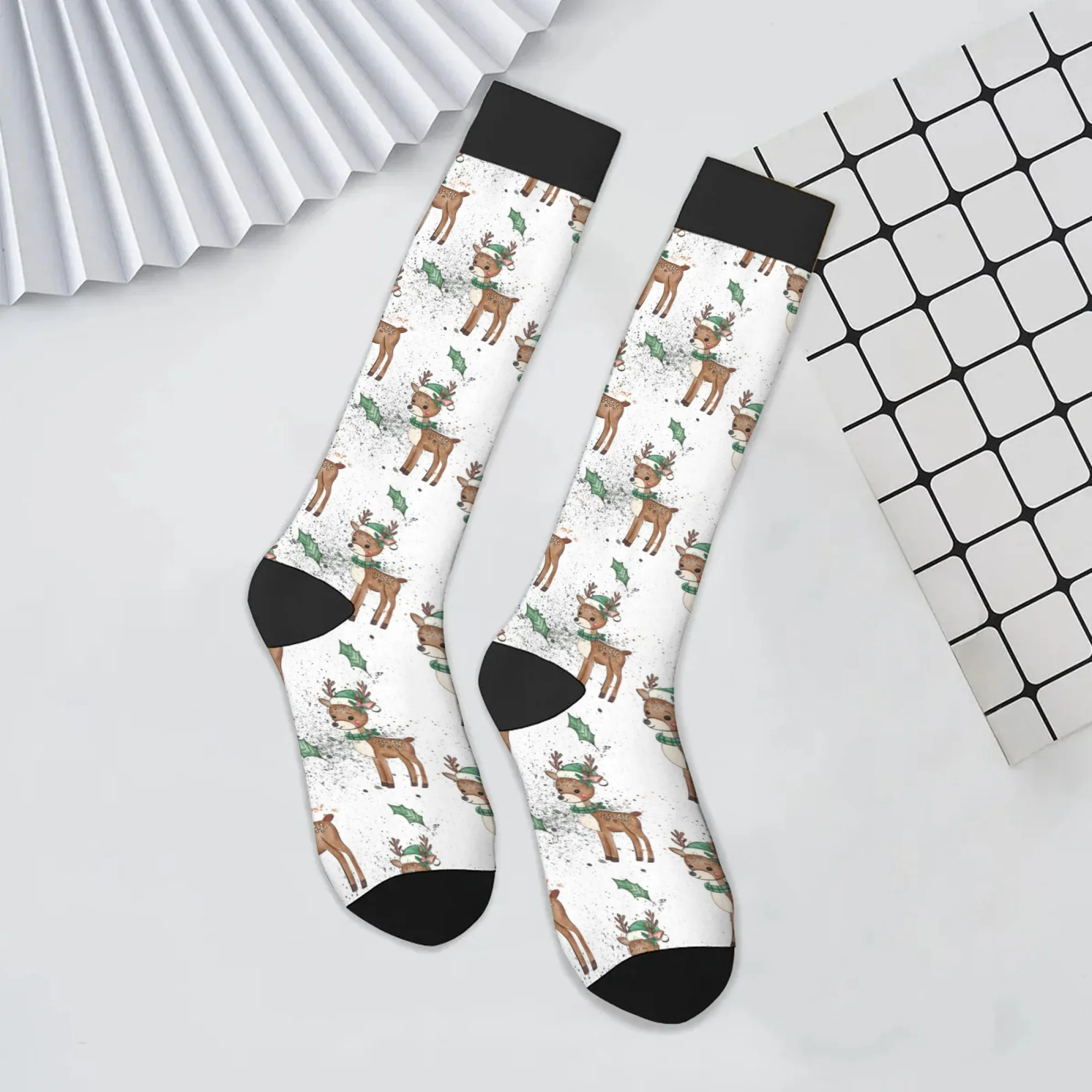 Nuevos calcetines largos hasta la rodilla con dibujos de ciervos de Navidad, calcetines cálidos antideslizantes, calcetines deportivos de compresión elástica, accesorios de Feliz Navidad