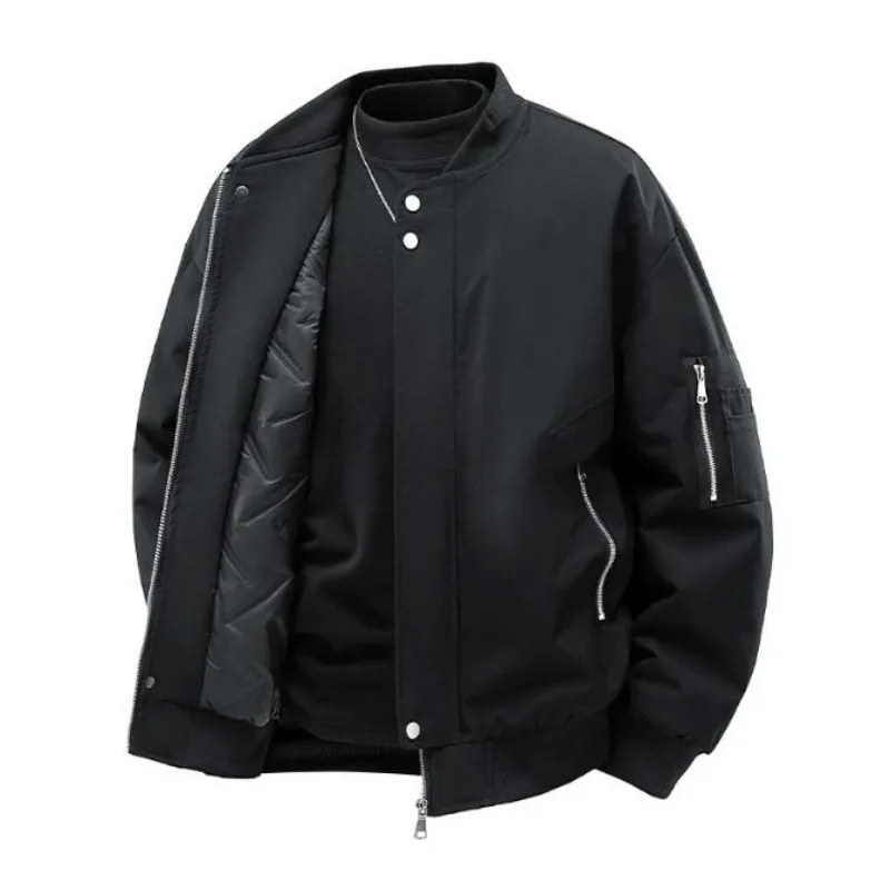 KIDWHXR Winter Parkas Man Thicken Simple Solid Stand Collar Male Outerwear Loose Outdoor Sport Casual Men Baseball Jacket