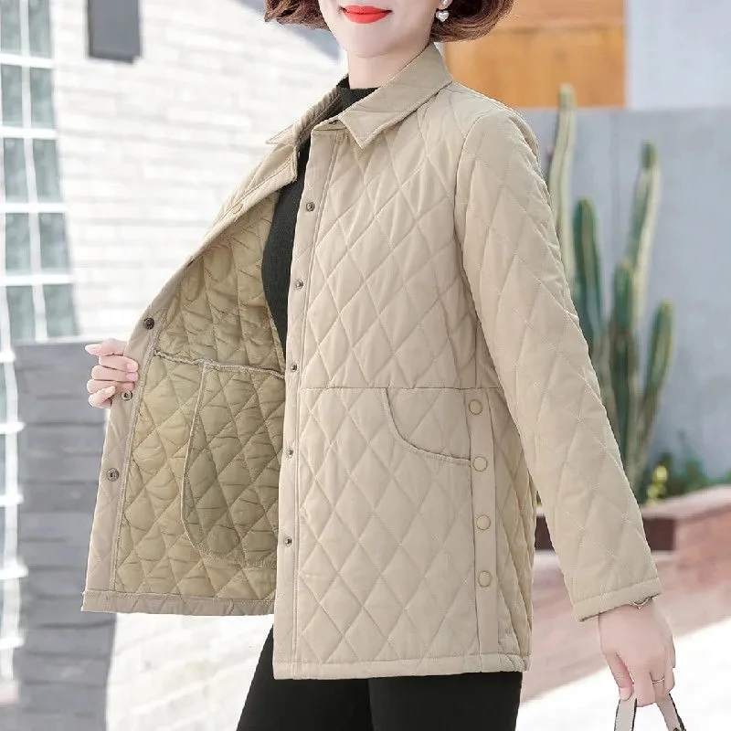 2023 New Autumn Winter Lightweight Cotton Padded Coat Fashion Large Size Women Quilted Jacket Middle Aged Mother Parkas XL-5XL