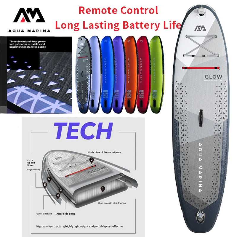 

AQUA MARINA Neon Paste Board Luminous Edition Lightweight Brushed Air Cushion Material Eva Anti Slip Pad Built In Led Light Bar