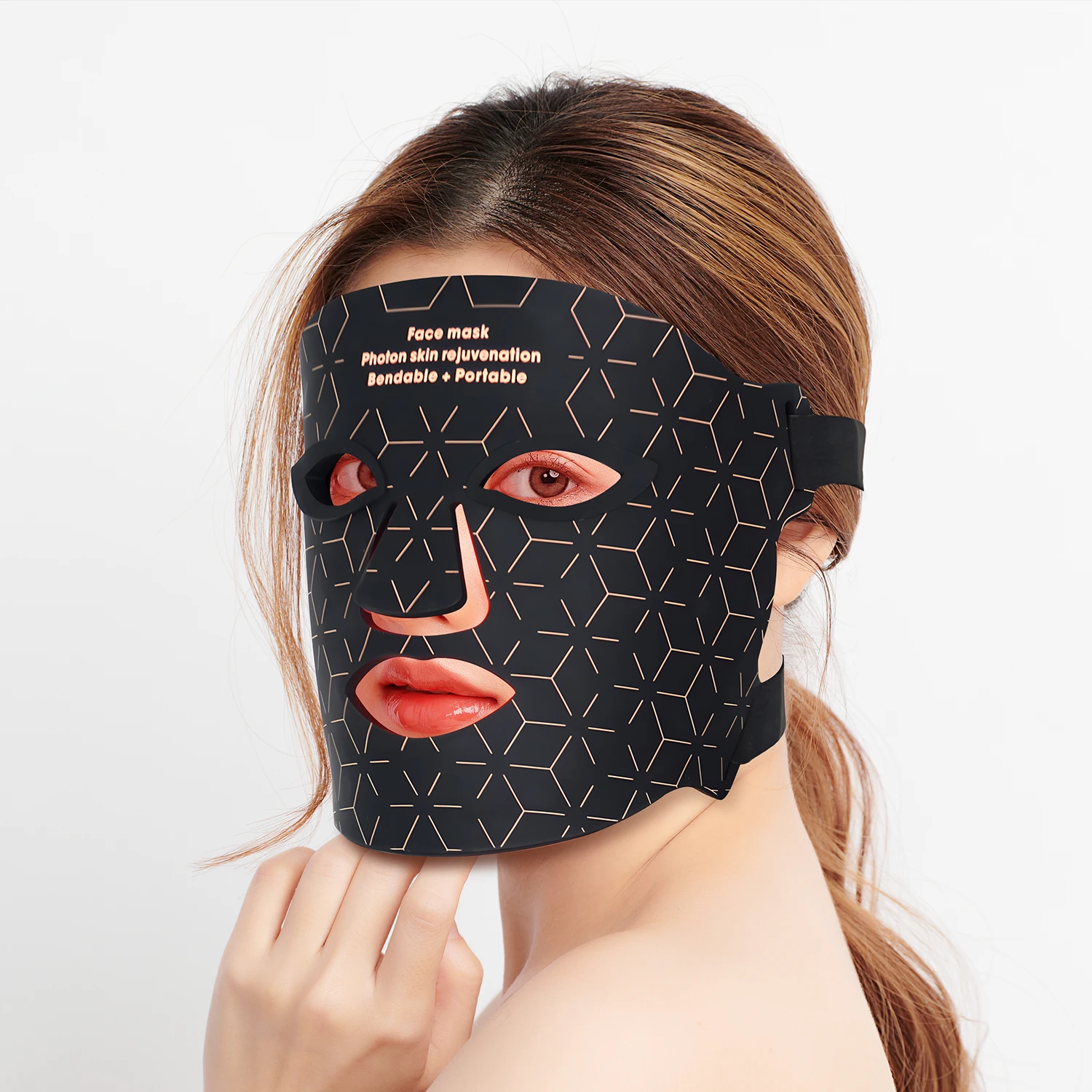 Masque de thérapie à la lumière rouge, masque facial en silicone, soins de la peau à la maison avec coussin de protection des yeux pour les déformations anti-âge