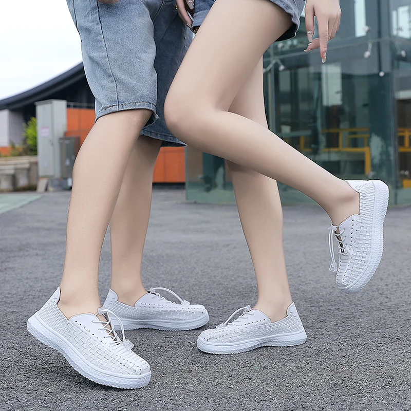 STRONGSHEN Women Handmade Woven Flat Shoes Summer Fashion Breathable Casual Slip-On Sneakers Female Footwear Loafers Zapatos