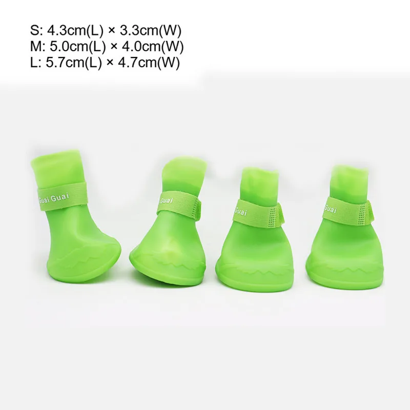 4pc Waterproof Silicone Dog Rain Boots Colorful Pet Shoes Anti-slip Puppy Foot Protector Adjustable Strap Outdoor Walking Bootie - view 3