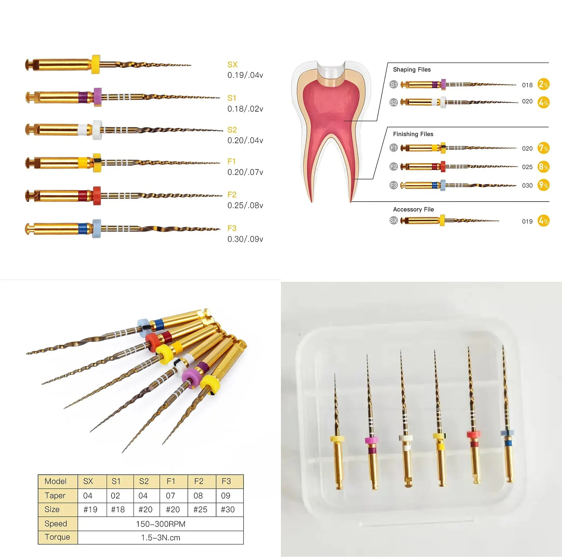 Dentals Lab Clinic Quality SX-F3 Niti Pro Taper File Gold Inner Drill Reamer Root Canal Instrument