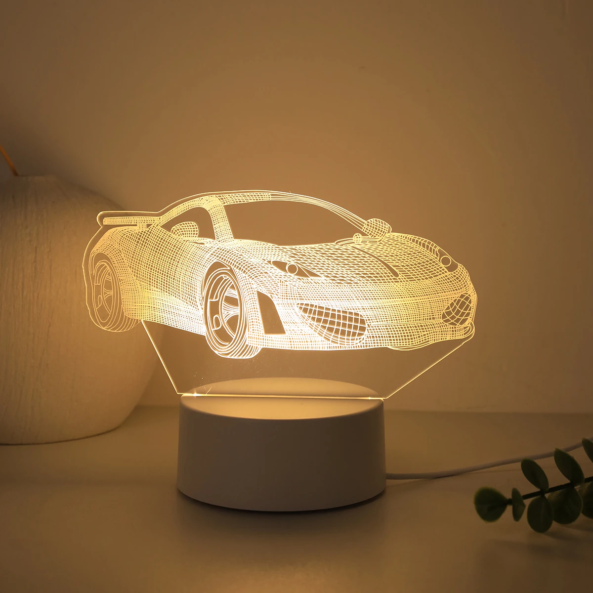 3D monochrome warm light sports car acrylic small night light home decoration night light suitable for bedrooms, study rooms