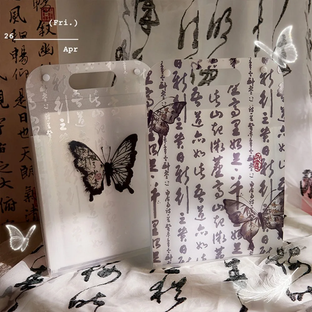 

New Chinese Style Butterfly File Folder 13 Layers Plastic A4 Document Bag Big Capacity With Handle Handheld File Folder