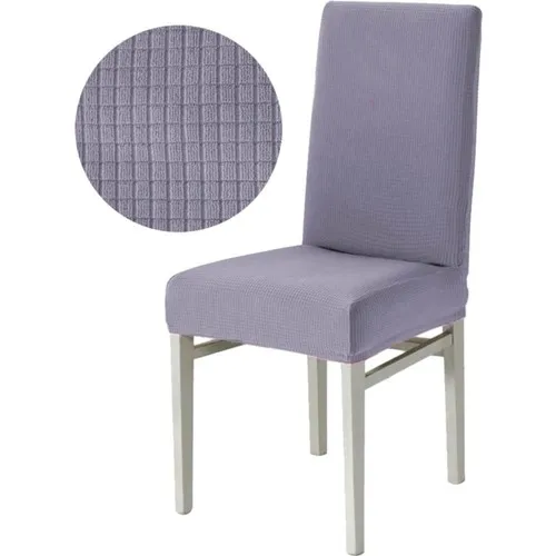 Bogda Square Desenlı Lycra Washable Chair Case On Lilac Color | Chair Cover 6'lı