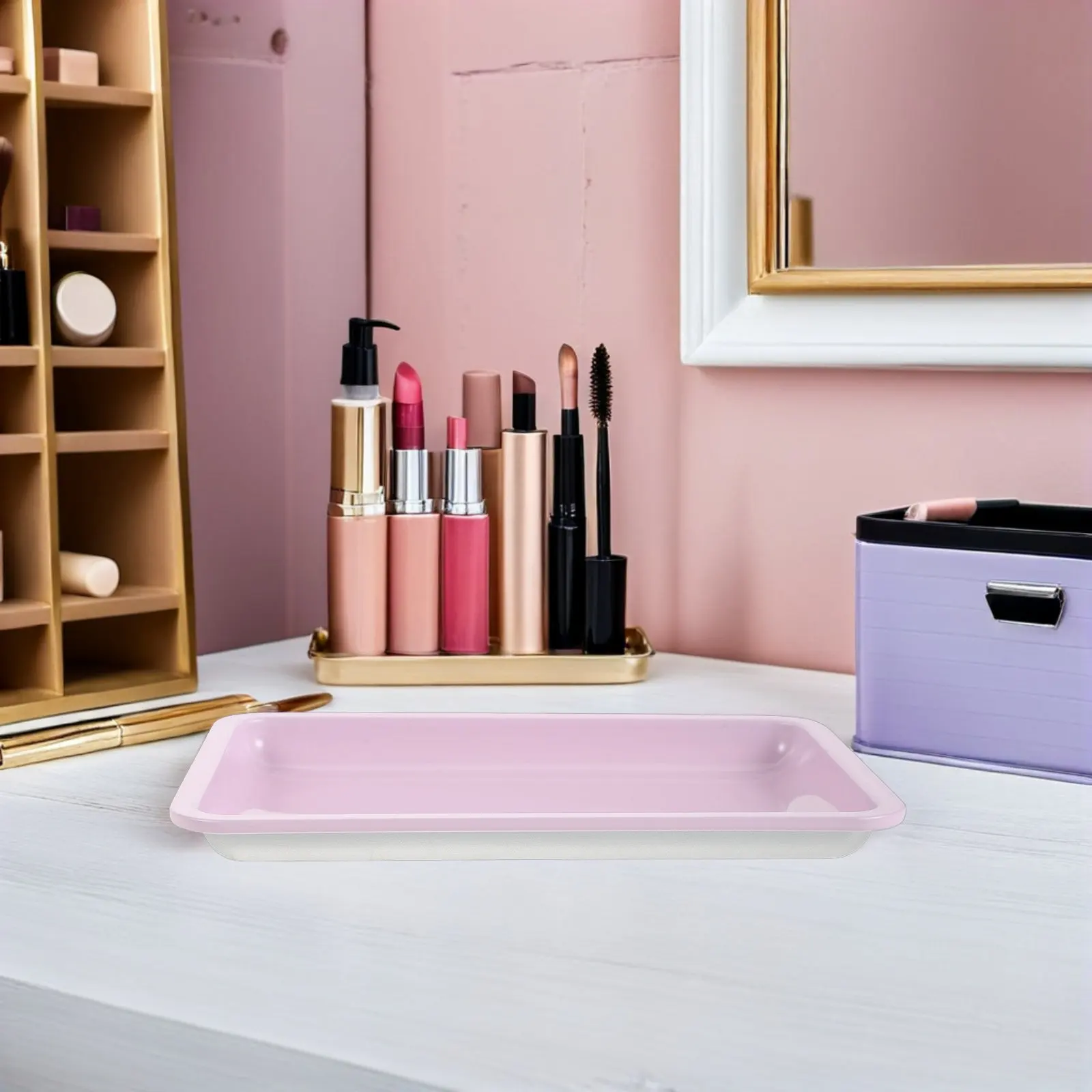 4Pcs Nail Tray for Desk Stainless Steel Decorative Organizer Rectangular Metal Nail Supplies Tray Beauty Salon Tools Makeup