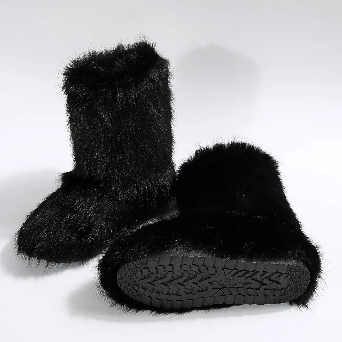 Women Winter Black Shank High Fluffy Boots Ladies Furry Faux Fox Fur Long Warm Shoes Girls Designer Large Size Plush Fur Boots