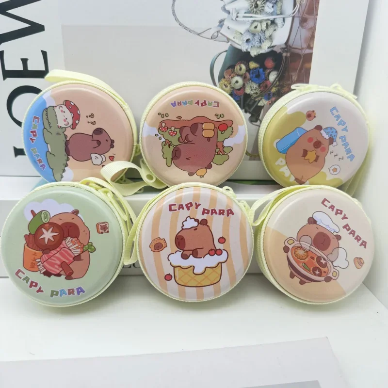 Жестяной кошелек для монет Capibara, мини-кошелек для монет, портативная сумка для гарнитуры, милая сумка для ключей с капибарой