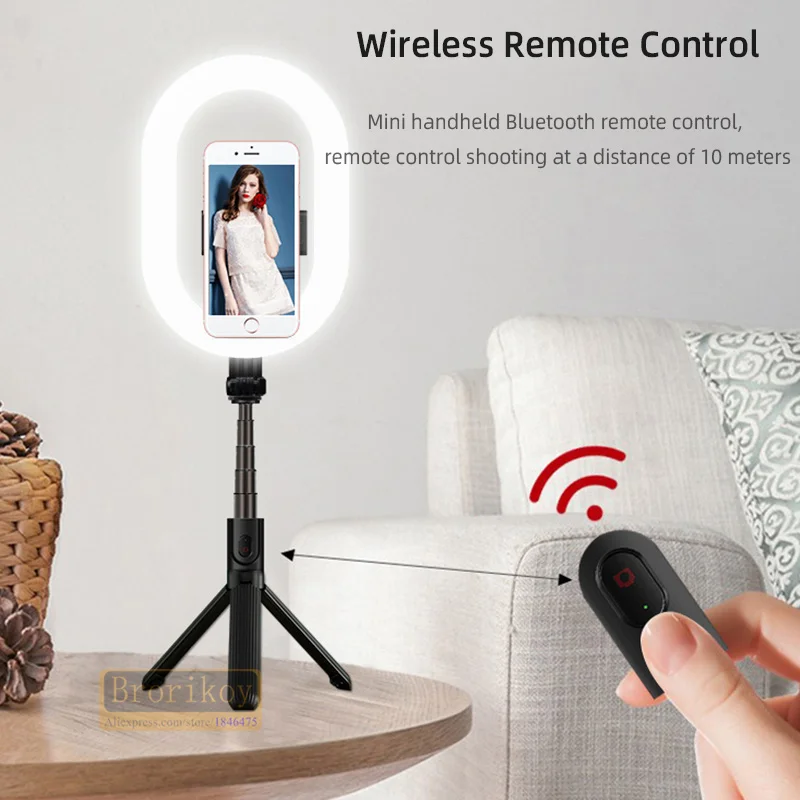 A8 Wireless Bluetooth-compatible Selfie Stick Foldable Handheld Remote Shutter Tripod With LED Ring Photography Light Shoot Live