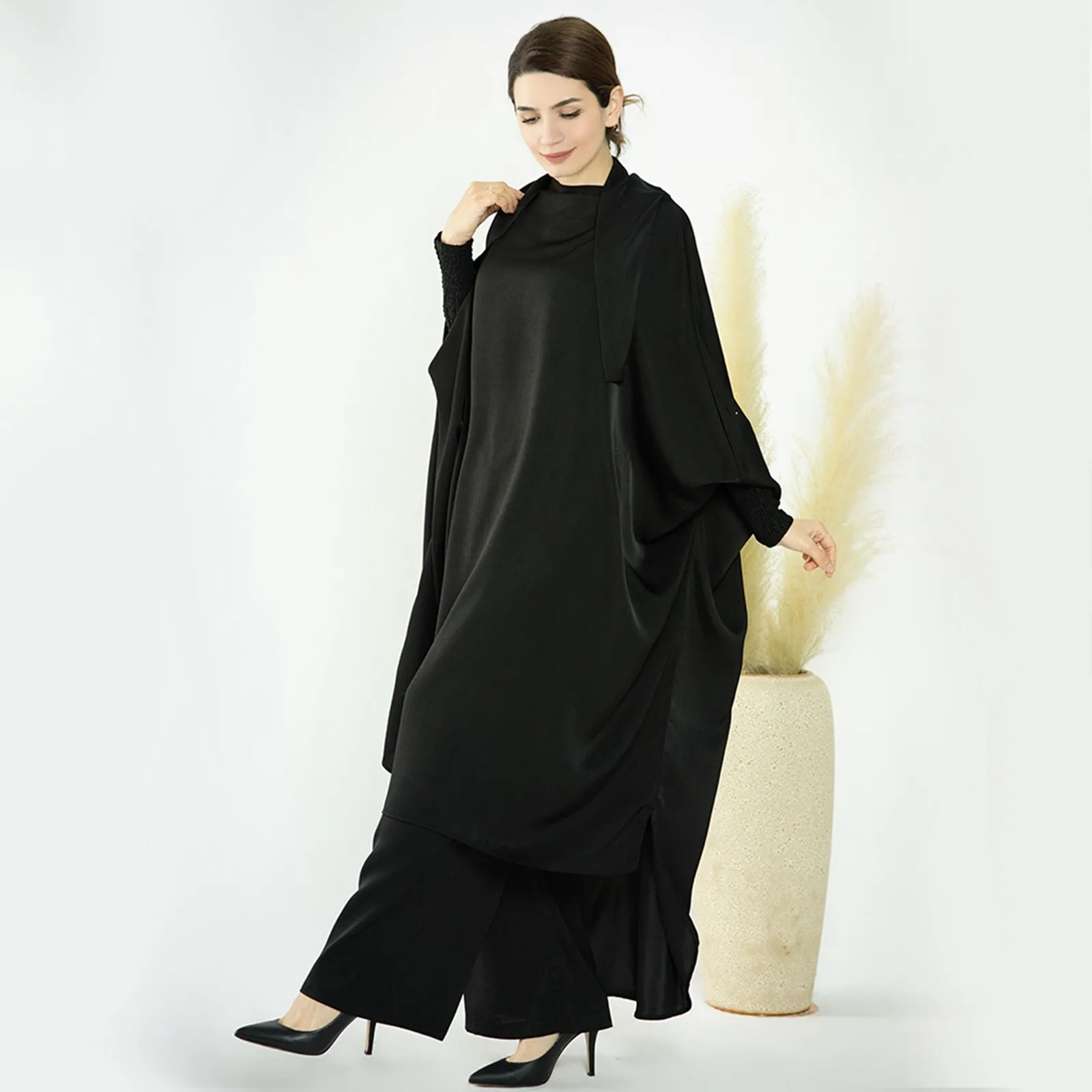 

Hot Selle Simple Style Moroccan Dresses Kaftan Turkey Solid Color Gulf Abayas Islamic Women Long Dress Muslim Saudi Robe Ramadan