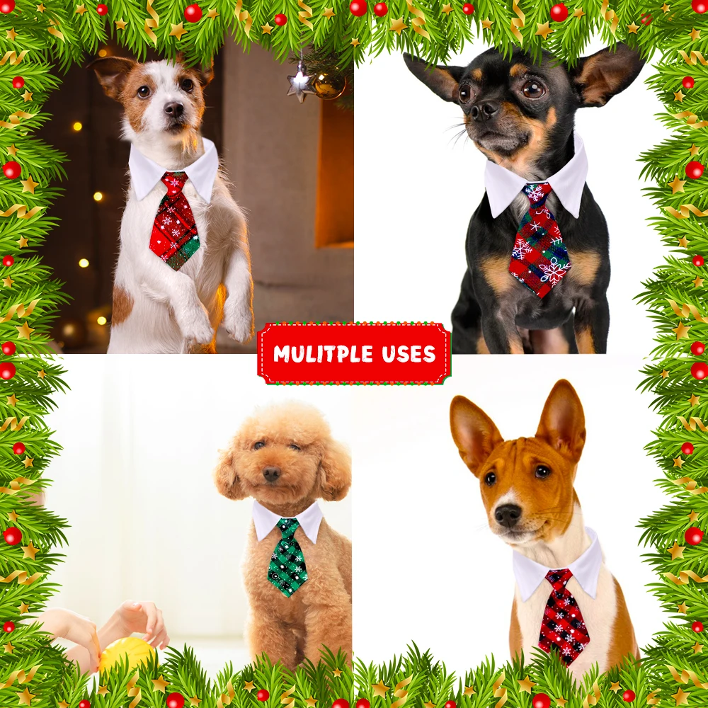 1PCS Christmas Neckties For Dogs Winter Classical Plaid Adjustable Dog Collars Pet Dog Grooming Accessories Puppy Bowties