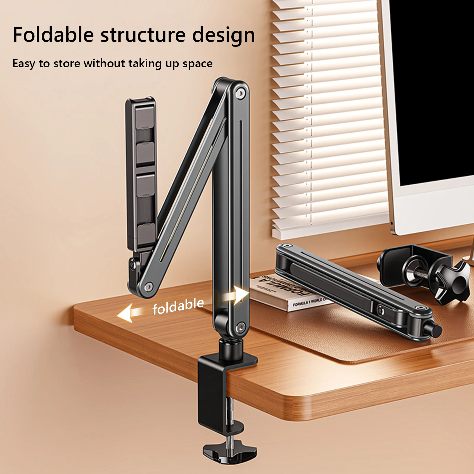 Foldable Versatile Tablet Holder Stand Aluminum Alloy 360° Rotation Bed/Desk Arm Mount Tablet Stand for 4.5-12.9 Inche Devices