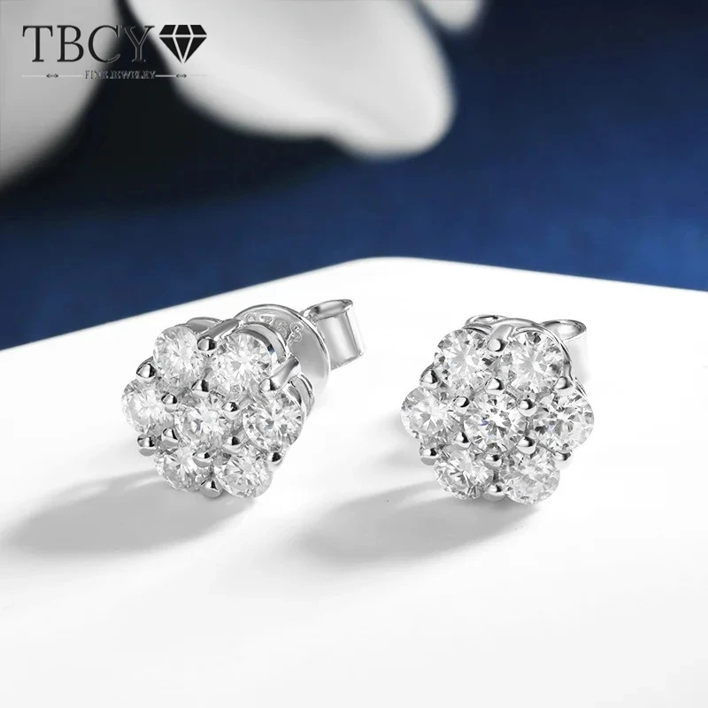 

TBCYD 1.4cttw D VVS1 серьги-гвоздики с муассанитом круглой огранки для женщин S925 серебряные серьги-гвоздики с бриллиантами и цветком сверкающие ювелирные изделия