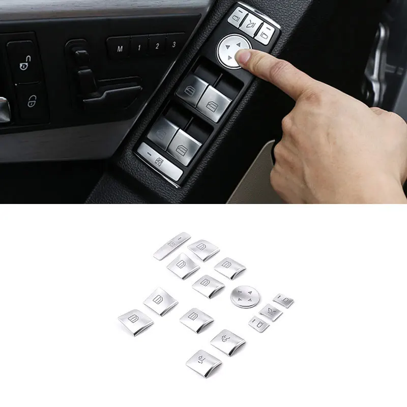 

14pcs Car ABS Chrome Window Lift Switch Button Frame Cover Trim For Mercedes Benz A B C E CLA GLK GLA GLE Class W204 W166 W212