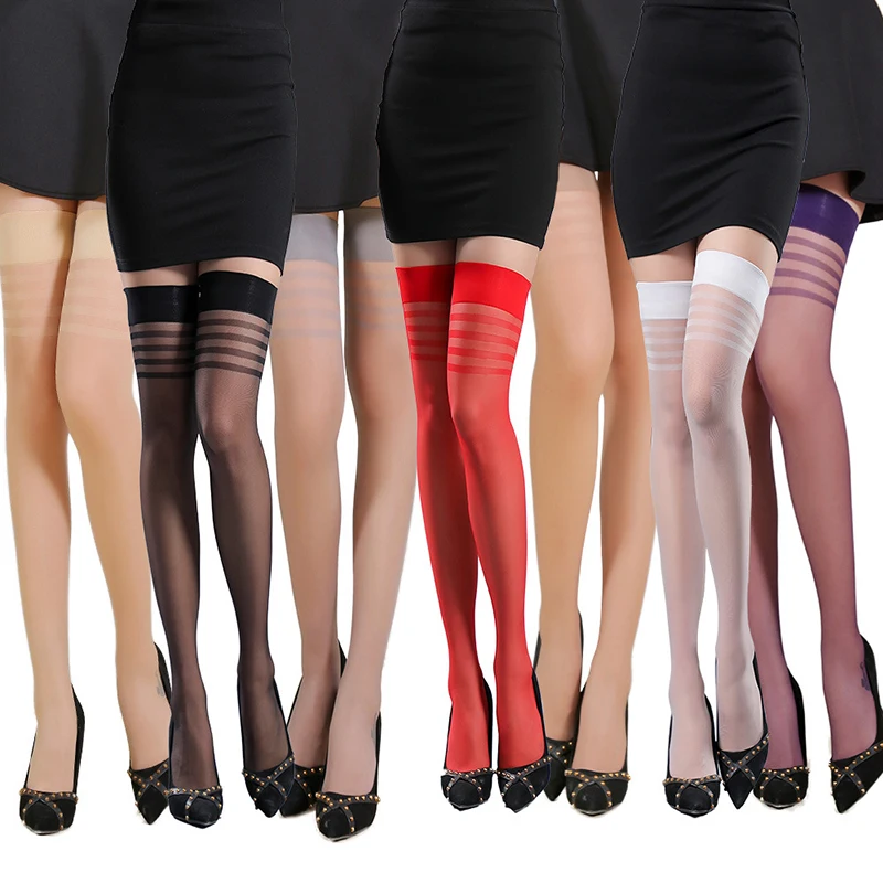 

Sexy Women's Socks Color Long Tube Stockings Striped Stockings Thin Transparent Hold-ups Thigh Stocking Popular Women's Socks