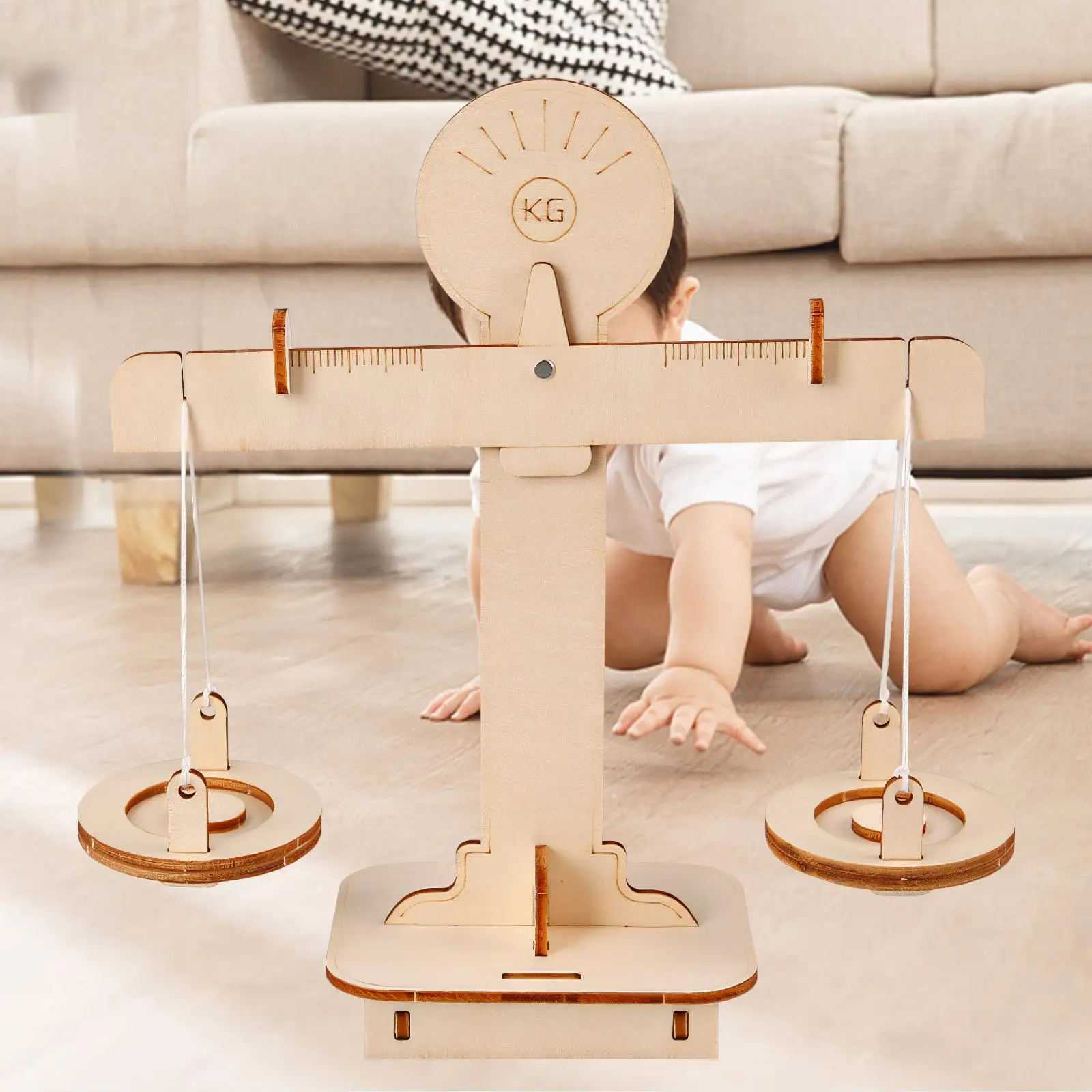 Drewniana waga balansująca dla dzieci, zestaw do samodzielnego montażu, edukacyjny zestaw do nauki matematyki i wczesnych zajęć naukowych.