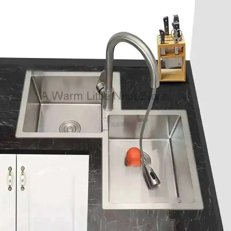 304 Thickened Stainless Steel Sink Furniture Kitchen Basin Corner Shaped Double Stainless Steel Kitchen Sinks Accessories Bh