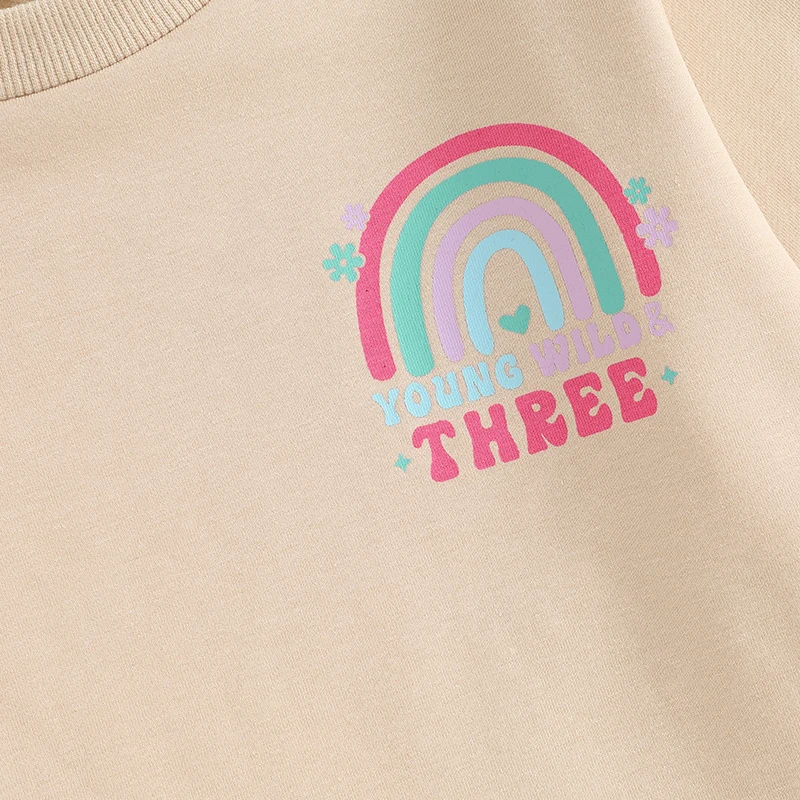 Girls Rainbow Print Crew Neck Long Sleeve Sweatshirt Toddler Birthday Clothes Pullover Tops for Spring Kids Letter Print