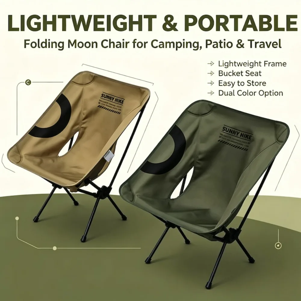Outdoor Portable Folding Aluminum Alloy Moon Chair Leisure Lightweight Camping Fishing Chair for Travel Beach Home Garden Use
