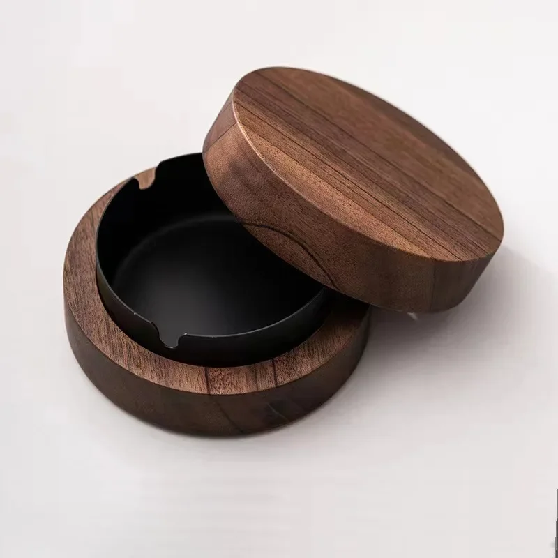 

Walnut Wood Ashtrays With Lid Covered Windproof Ashtray With Stainless Steel Liner Indoor Outdoor Ash Tray For Home