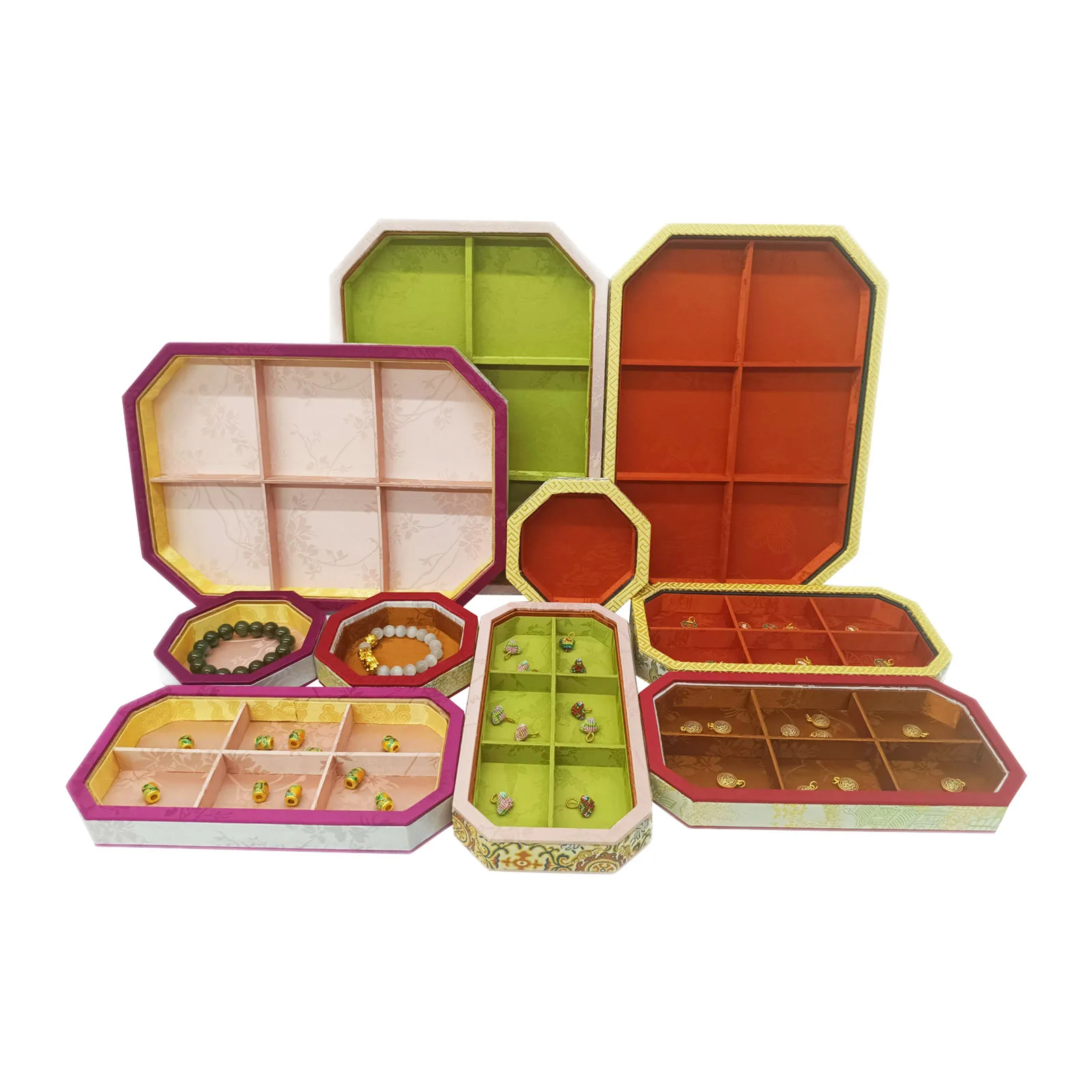 

Elegant Gift Jewelry Box, Chinese Palace Style Display Case with Lid for Rings Bracelets, Wooden Storage Tray Organizer
