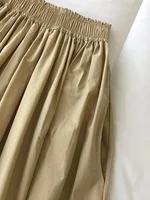Women's White High Waist Long Skirt A-Line Knee-Length Casual Elegant with Pockets Pleated Fashion for Autumn 4
