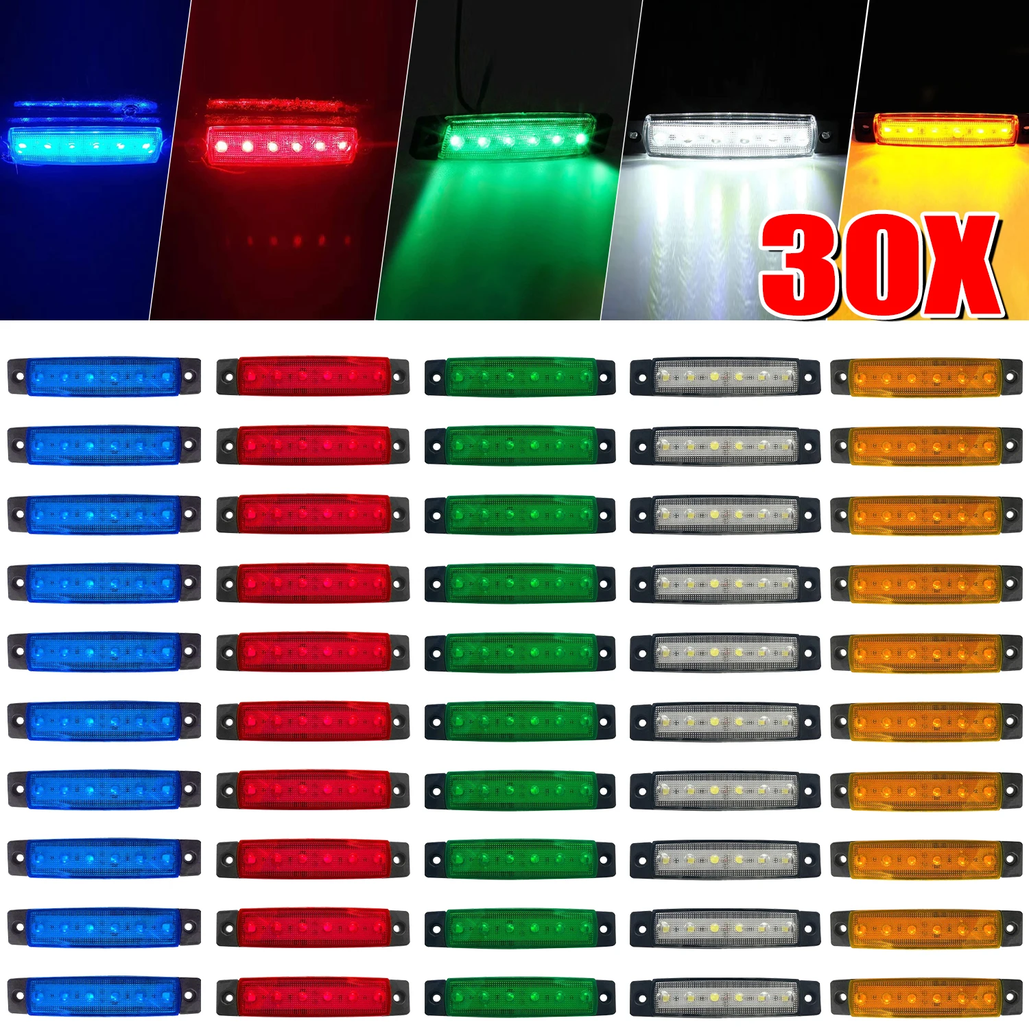 12V-24V Led Side Marker Lights Front Rear for Trucks, Cab  RV Trailer  30/20/10/5PCS  Amber/Red/White/Green/Blue indicator light