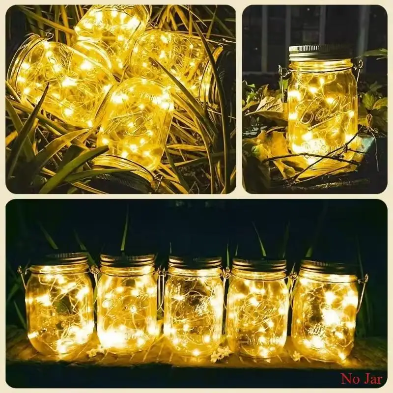 Solar Cracked Glass Jar Lamp IP65 Waterproof 30LED Warm White & Colorful Lights Outdoor String Lights for Garden Patio Yard Tree