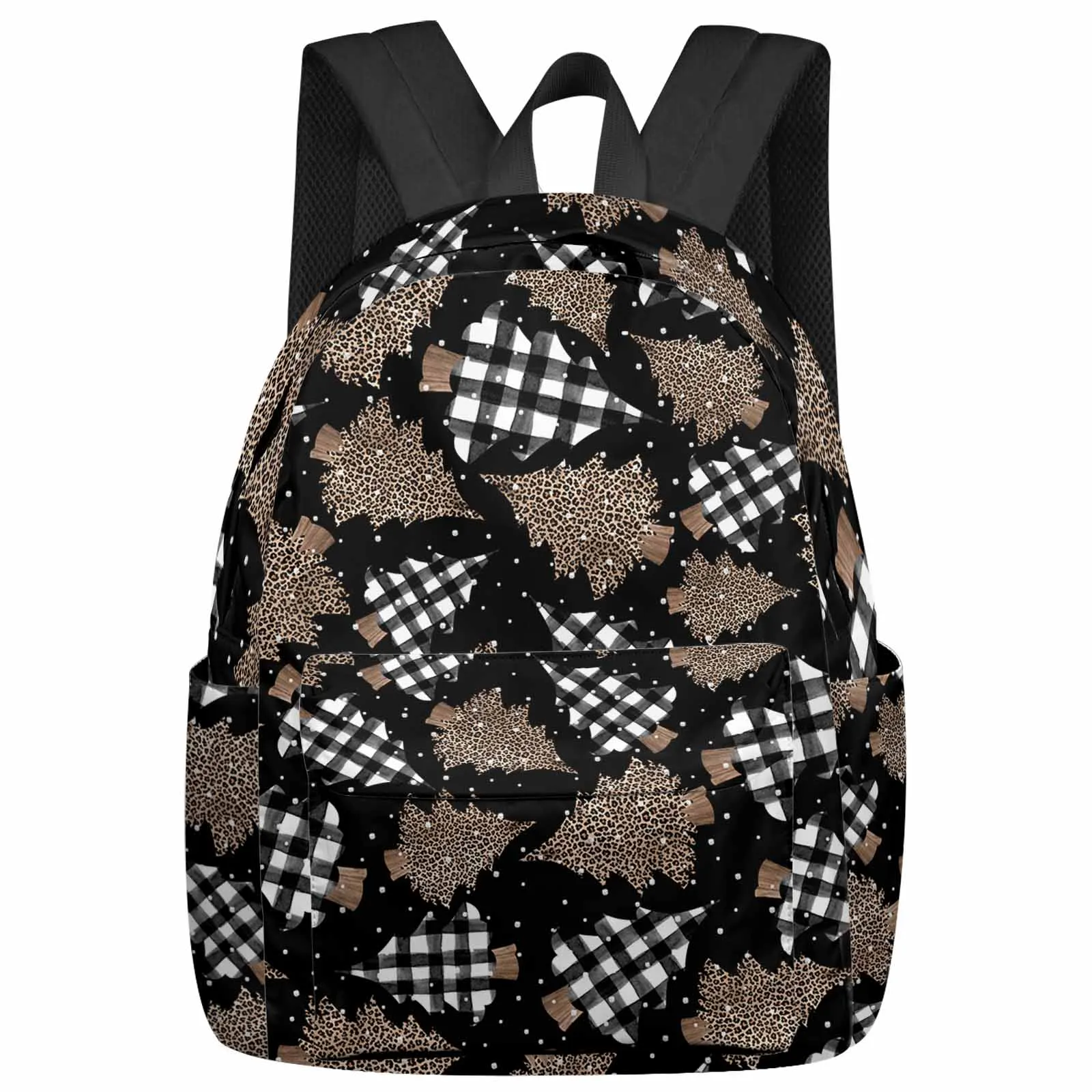 

Black Checkered Leopard Print Snowflake Backpack School Bags for Teenagers Students Laptop Bag Women's Casual Travel Backpack