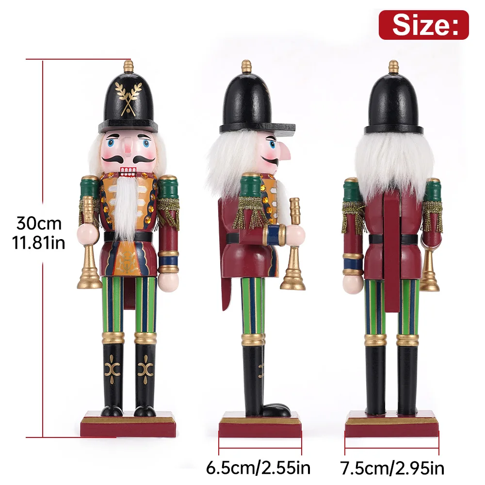 1PC Nutcracker Creative Craft Gift 30cm Christmas Decoration Home Accessories Walnut Soldier Wooden Vintage Puppet Holiday Gift
