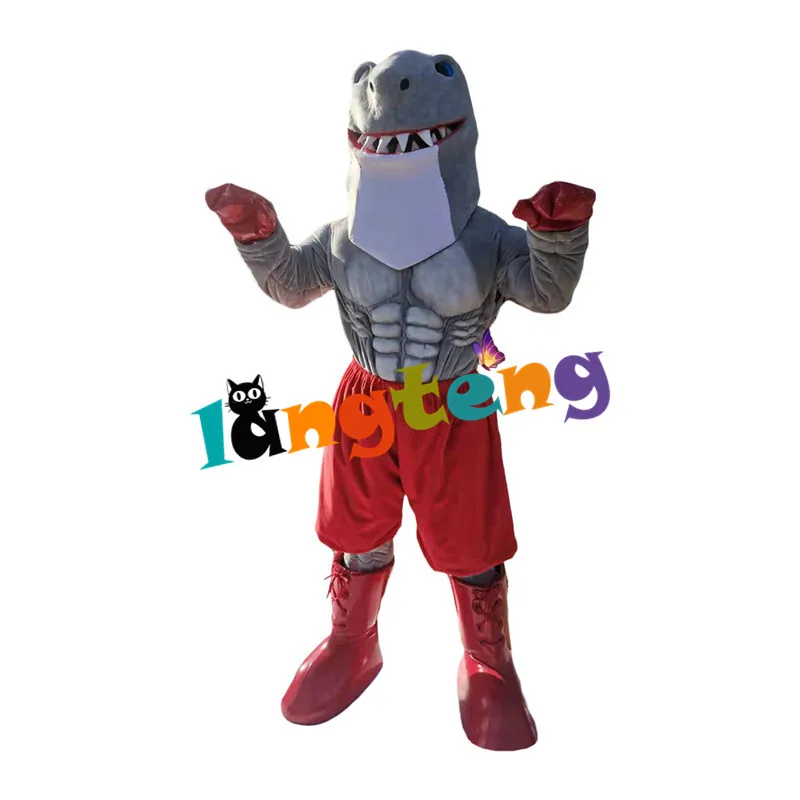 1294 Wholesale Ferocity Grey Muscle Shark Mascot Costume Cosplay  Fursuit For Adults