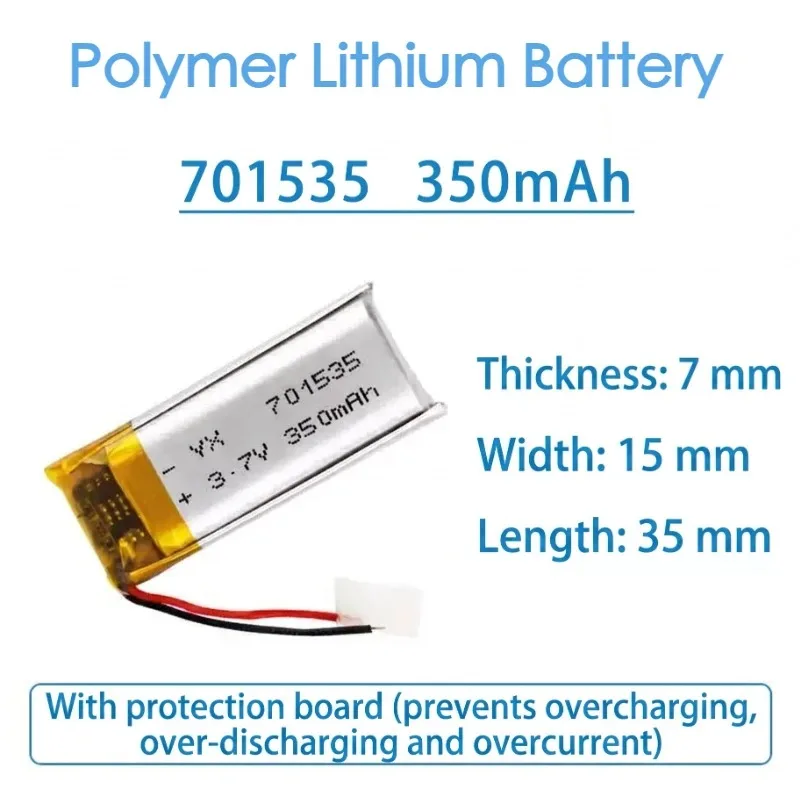 701535 3.7V 350mAh Polymer Lithium Rechargeable Battery For Bluetooth Headset Dog Trainer POS Credit Card Machine