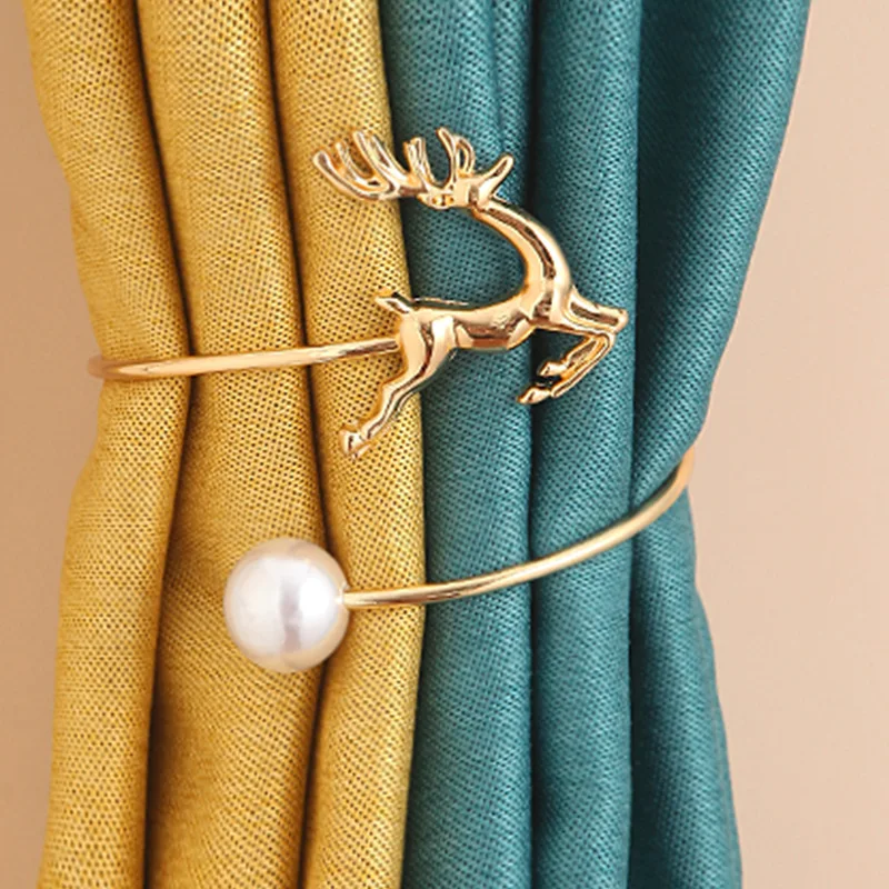 2023 Christmas Curtain Strap Pearl Metal Deer Curtain Buckle Button Minimalist Curtain Clip Curtain Rope Corbata De Cortina