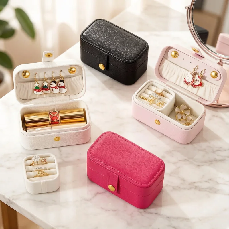 

Exquisite PU Leather Jewelry Box, Simple Storage for Ring Necklace Earrings, Minimalist Daily Travel Portable Case