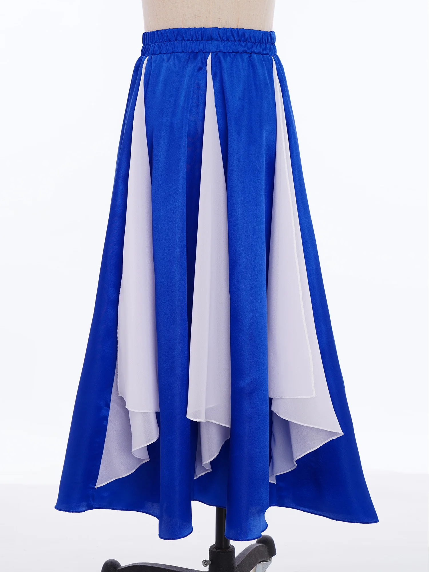Kinder Mädchen Spanischer Flamenco-Tanz Röcke Anbetung Lob Performance Kostüm Farbblock Breiter Saum Chiffon-Panel-Satinrock