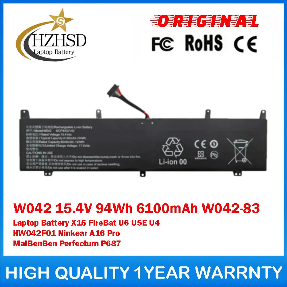 W042 15.4V 94Wh 6100mAh W042-83 Genuine Original Laptop Battery For WooKing X16 For FireBat U6 U5E U4 HW042F01 Ninkear A16 Pro