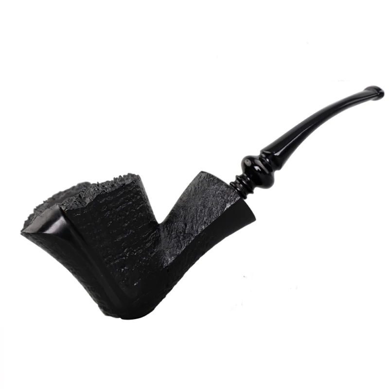 

JIBILL Handmade briar tobacco pipe Acrylic curved handle Large sandblasted flower pipe Solid wood pipe 20mm bowl diameter