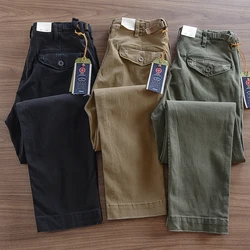Autumn and Winter New American Retro Woven Twill Heavyweight Cargo Pants Men's Simple 97% Cotton Washed Casual Straight Trousers