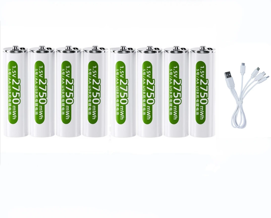 

8pcs /lot New 1.5v 2750mWh AA rechargeable battery USB AA rechargeable lithium battery with Type-C charging cable