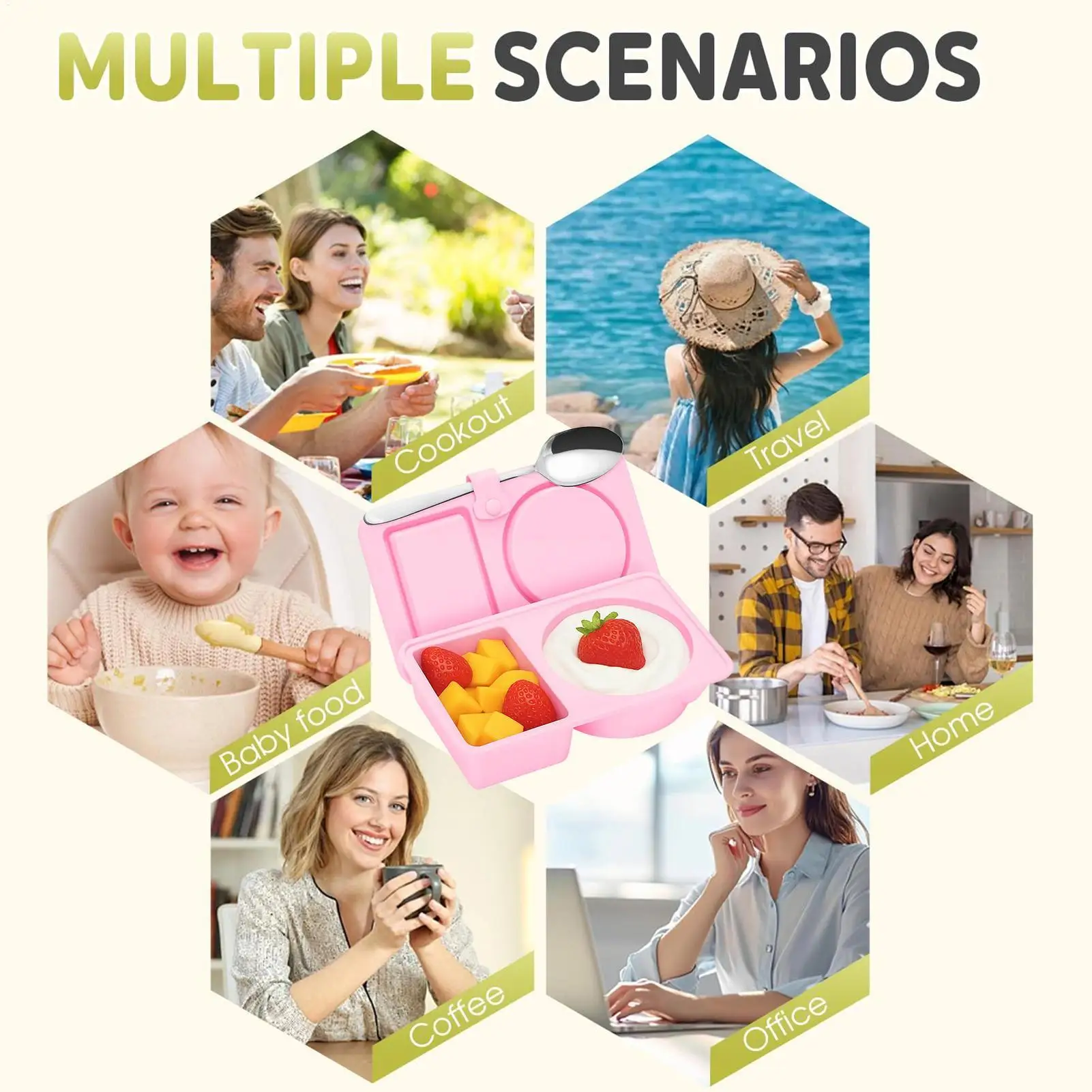 

Reusable Snack Containers With Lids Double Compartment Meal Prep Containers Foldable Leakproof Food Snack Box For Sauce