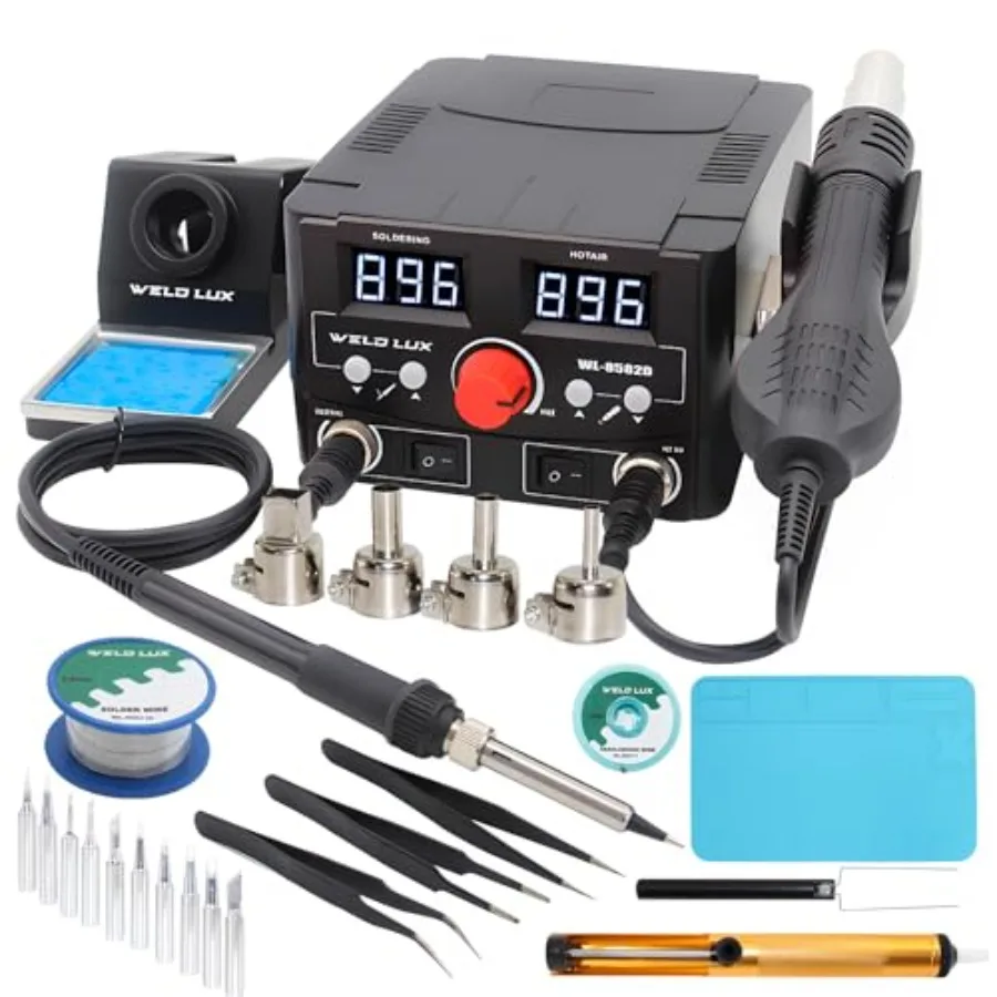 

Upgraded 820W Digital Soldering Station Kit - 2 In 1 Hot Air Rework Station with °F/°C Display, Hot/Cold Air Switching, Digital